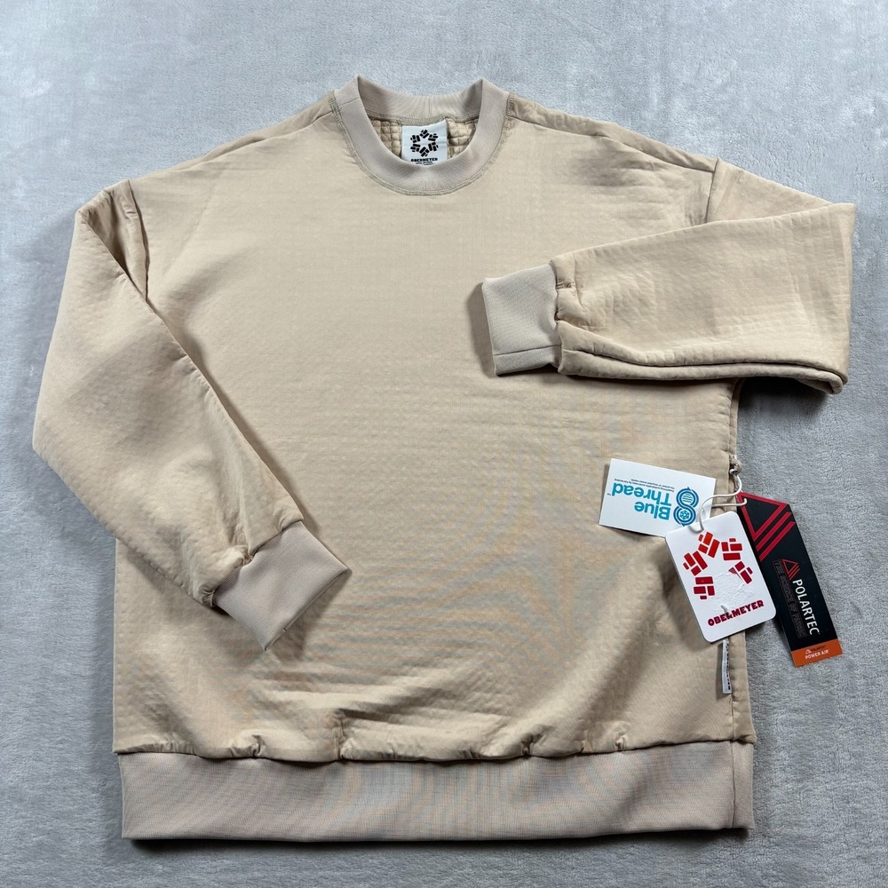 Obermeyer Explorer Tech Crew Softshell Sweatshirt‎ Mens Small Beige Oversized